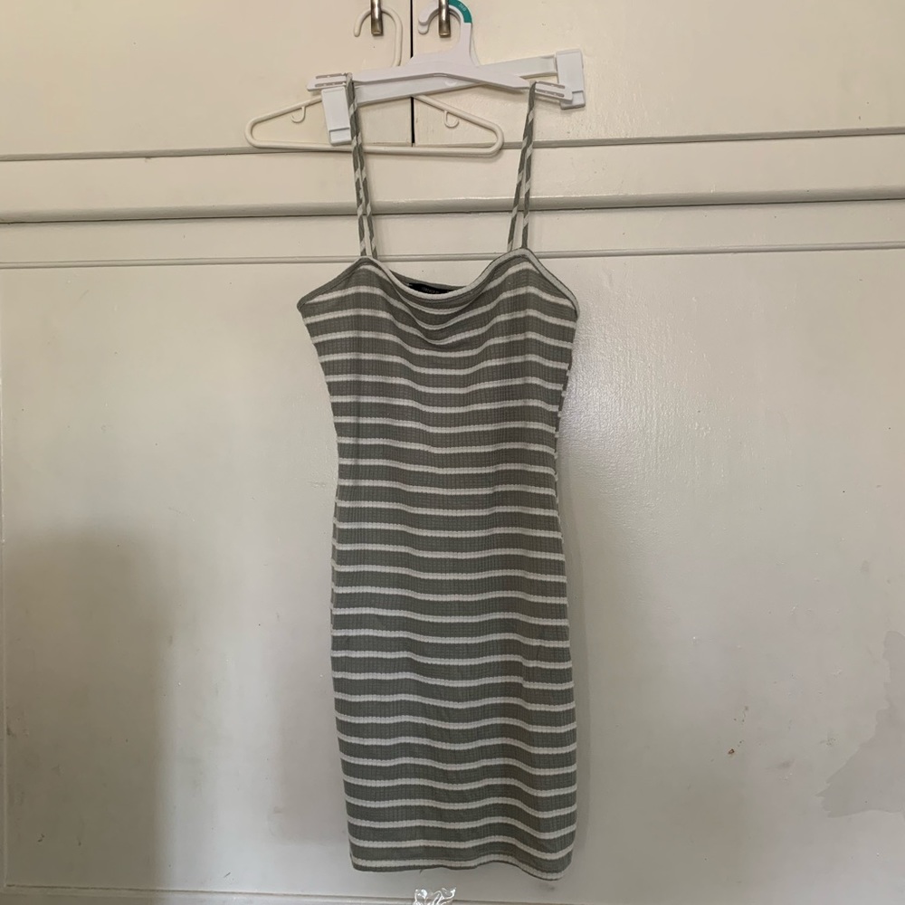 gray and white striped dress